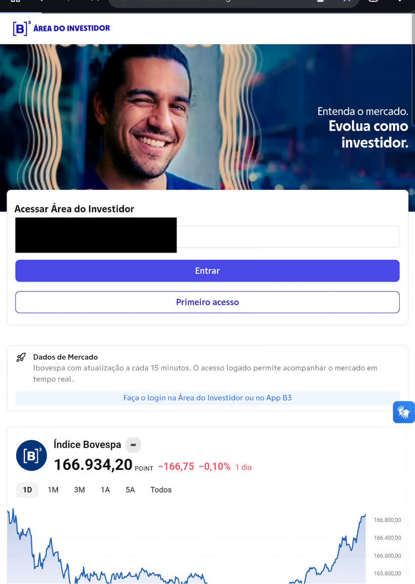 Campo de CPF preenchido, com o número coberto por uma tarja preta, e botão Entrar habilitado